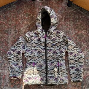 Patagonia Purple and Cream Patterned Fleece Hoodie